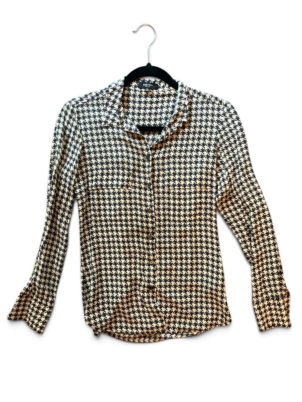 Babaton Houndstooth Button-Down Shirt - Black & White
